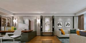 萬科大廈欣悅化妝品公司，白與黃的搭配，簡約、大氣！